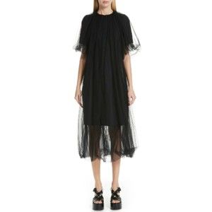 NWT Noir Kei Ninomiya Women's Black Tulle Overlay Wool Shift Dress Size Small
